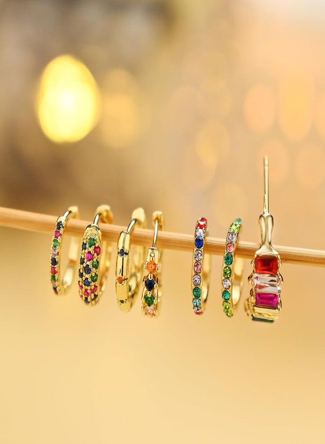 Yewkit Gold Hoop Earrings Set for Women, 7Pcs14K Gold Plated Hypoallergenic Multiple Piercing Earrings for Women Jewelry Gift (Style-Gold cz A) - Image 2